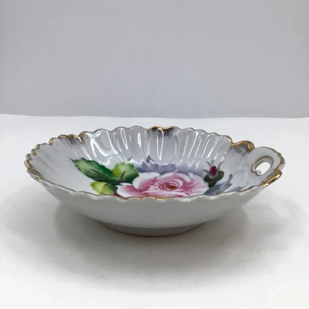 VTG Lefton Candy Dish Hand Painted Trinket Mid-Century Modern MCM Pink Red Gift